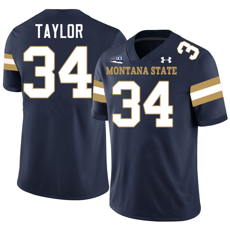 #34 Cole Taylor Montana State Bobcats Jerseys Football Uniforms Stitched-Navy #34 Cole Taylor Montana State Bobcats Jerseys Football Uniforms Stitched-Navy